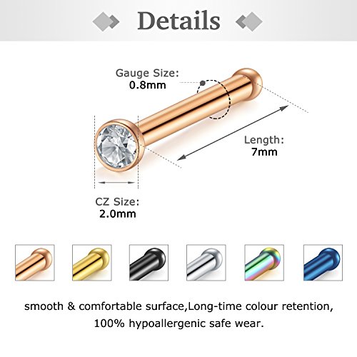 Zolure 18G 20G 22G Nose Pin Bone Screws Studs Surgical Steel Body Piercing Jewelry for Women Men2