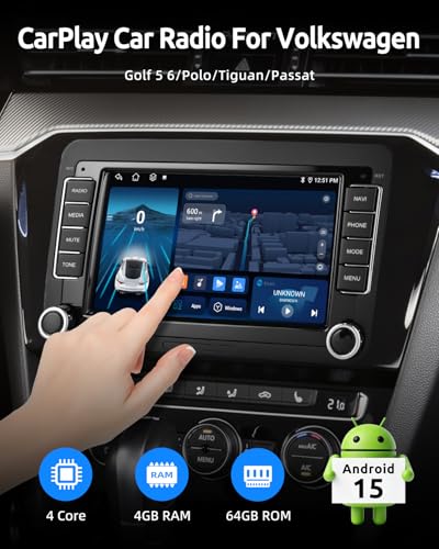 ESSGOO Android 15 4+64G Wireless CarPlay Androidd Auto Car Stereo Radio For VW Caddy Golf MK5 6 Polo Passat Seat RCD330,2 Din Bluetooth Radio mit 7 Inch Touchscereen FM RDS GPS WiFi Navi