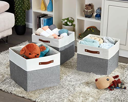 Image of DECOMOMO Cubby Storage Bins | 13x15x13inch Fabric Storage Cubes for Kallax Shelves Cloth Nursery Decorative with Handles (Grey and White, 13x15x13-3P)