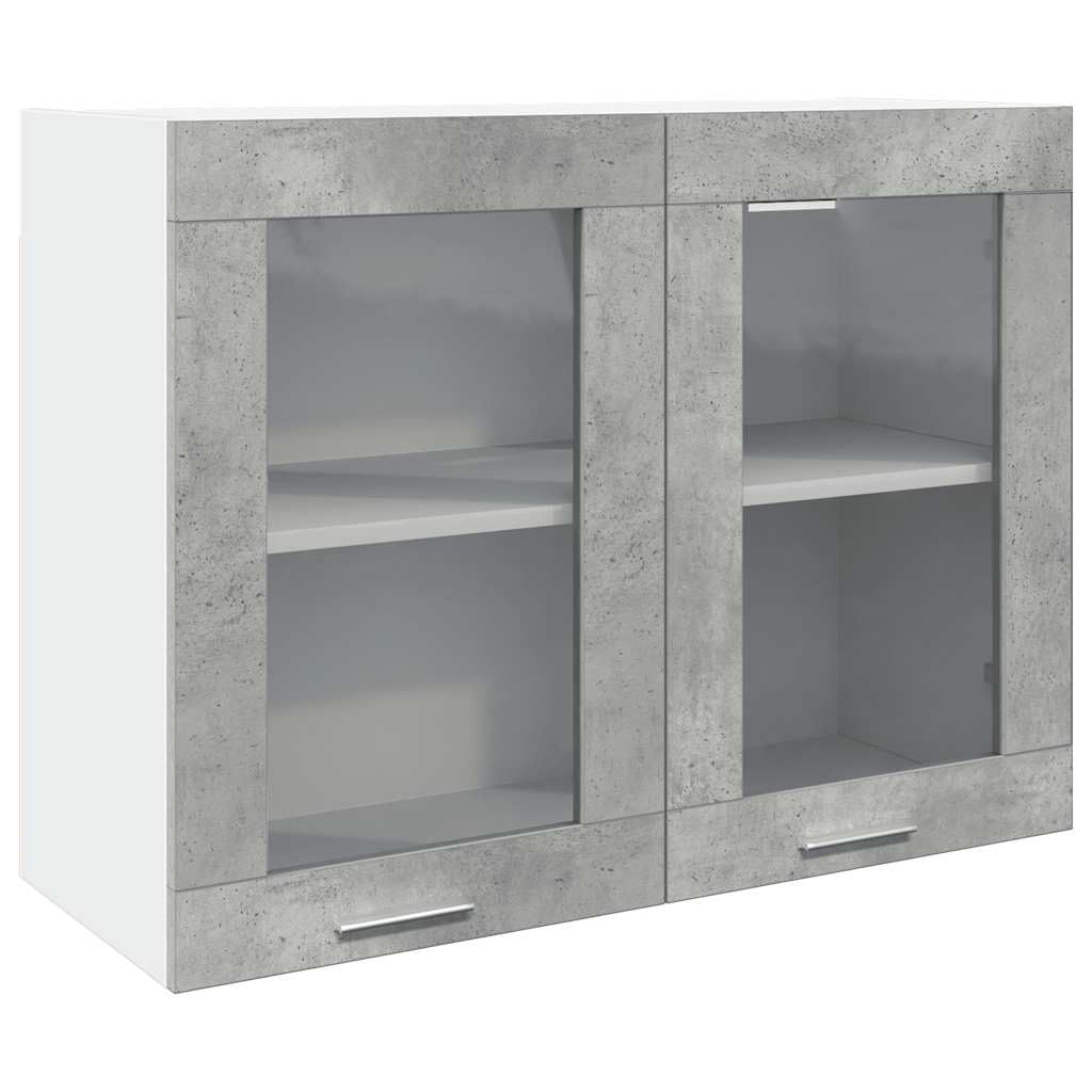 vidaXL Armoire Murale en Verre Lyon, Gris Béton, 80x31x60 cm, Bois d’ingénierie & Verre, Meuble Suspendu, Armoire pour Salle de Bain & Cuisine, Organisateur Maison