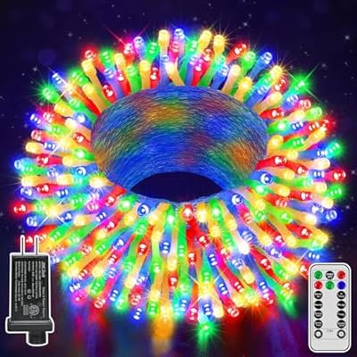 shineshine 197FT 600LED Christmas Lights Outdoor, Waterproof 8 Lighting Modes String Lights with Remote and Timer, Xmas Lights for Indoor Outside Party New Year House (Multicolor)