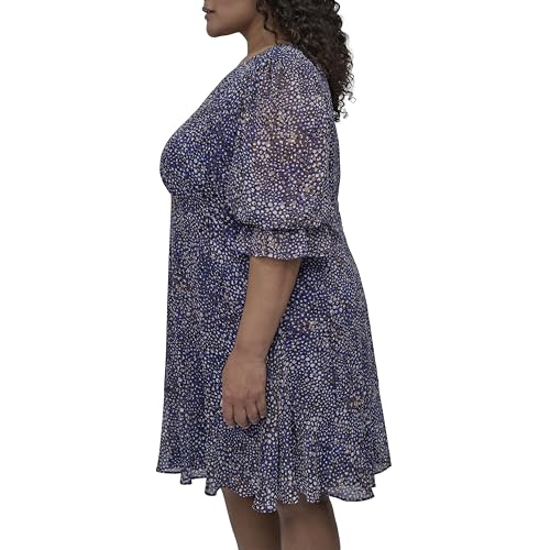 Image of DKNY Women's V-Neck Balloon Sleeve with Ruffle Hem