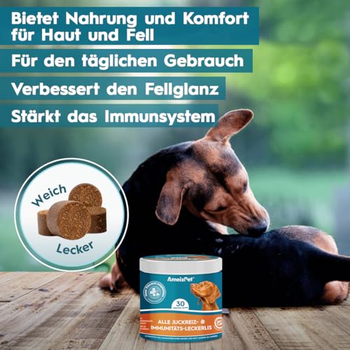 AmeizPet Hunde Weiche Leckerlis Anti Juckreiz & Immun für Hund, Juckende Haut Und Fell Hund Verdauungssnacks, 30 Hunde Leckerlis