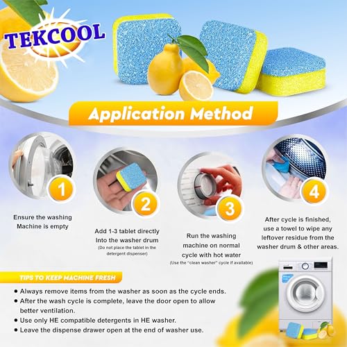 Image of TEKCOOL Washing Machine Cleaner Tablet Descaling Powder Tablets, Washing Machine deep Cleaner, Deep Cleaner Tablet All Company's Front and Top Load Machine (12 pcs) (Lemon Yellow).