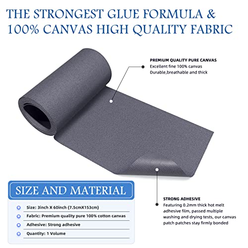 Image of KING MOUNTAIN Canvas Iron on Patch,3 inchx60 inch,Waterproof 100% Cotton Fabric Repair Patch,Used for Various Sofa,Tent,Clothes,Seats,Suitcases (Grey1.0)