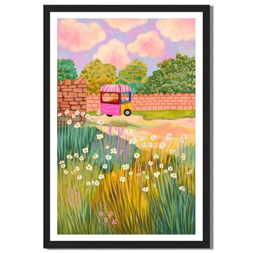 Framed Ice Cream Truck Poster Canvas Print Art, Vintage Summer
