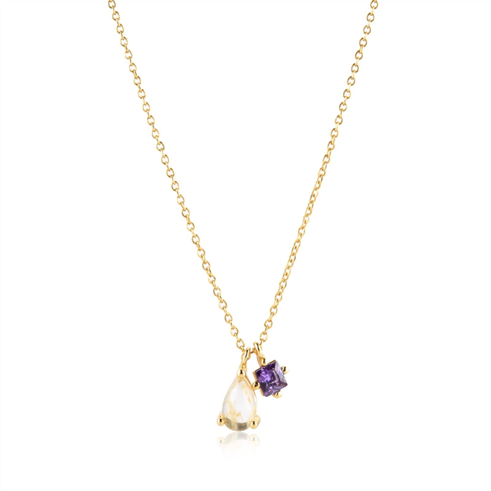 Collane Ciondolo in argento 925 a forma di goccia con ciondolo quadrato viola, collana a catena lunga, pendenti da donna alla