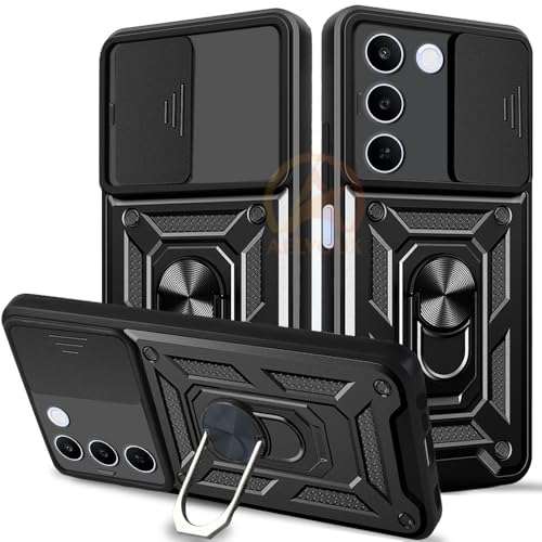 Image of Armor Bumper Back Cover Case for Realme C83 5G | Rotating Camera Cover, Ring Holder & Kickstand | Heavy Duty & 360 Degree Protection Realme C83 5G Back Cover (Black)
