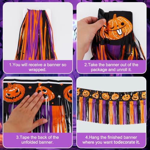 Image of BEISHIDA 3PK Pumpkin Foil Fringe Garland 30ft Tinsel Banner