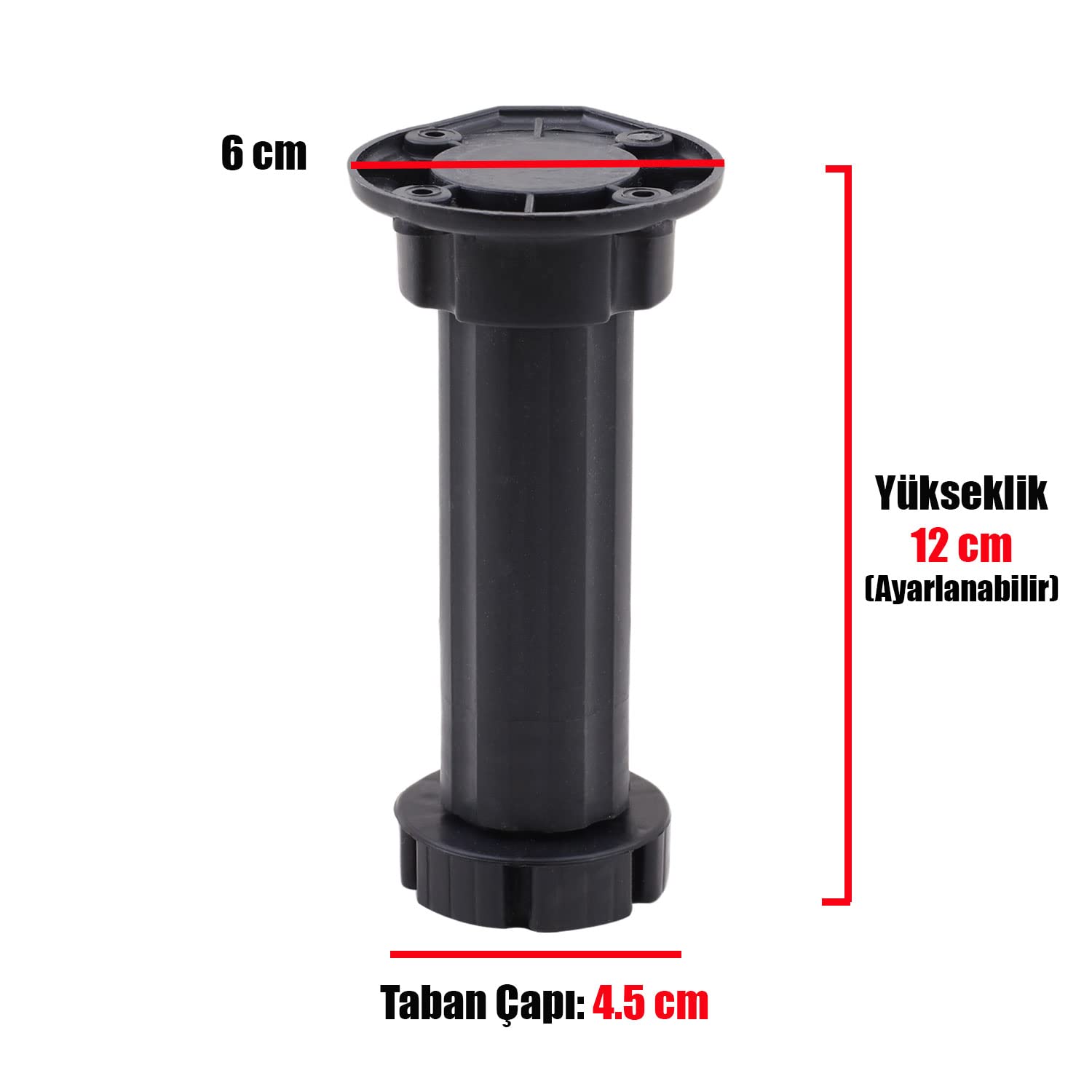 Badem10 Mobilya Dolap Ünite Tezgah Ayağı Ayarlanabilir 12 cm Siyah Denge Ayak (4 ADET)