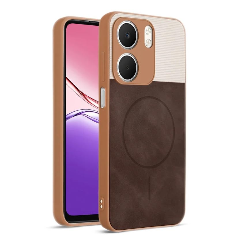 Image of Bintage CASE Mac Safe Design Hard Light Weight Back Case | Soft Border Camera Protect | Dual PU Leather Finish Back Cover Compatible for Oppo A5x 5G - White & Cherry Brown