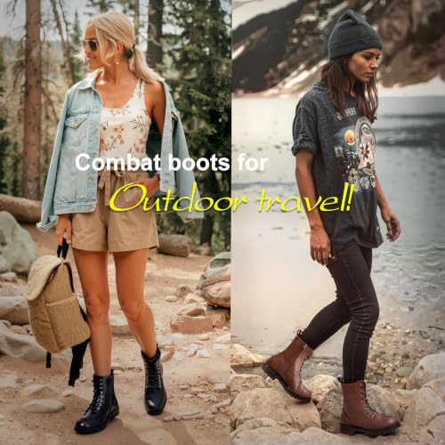 Vepose Women's Lace Up Combat Ankle Boots, All Black Boots Size 8, 925 by Vepose - Used condition - US$39.54