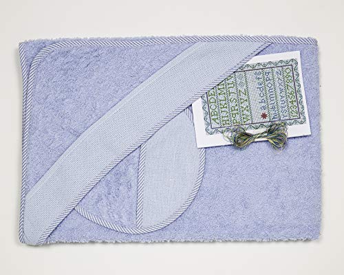 Ti TIN | Cape de Bain pour Bébé avec Point de croix, 100x100 cm | Serviette de Bain Douce, Confortable, Absorbante - 90% Coton, 10% Polyester - Tissu Éponge - Couleur Unie (Bleu) - 340g/m² Cover