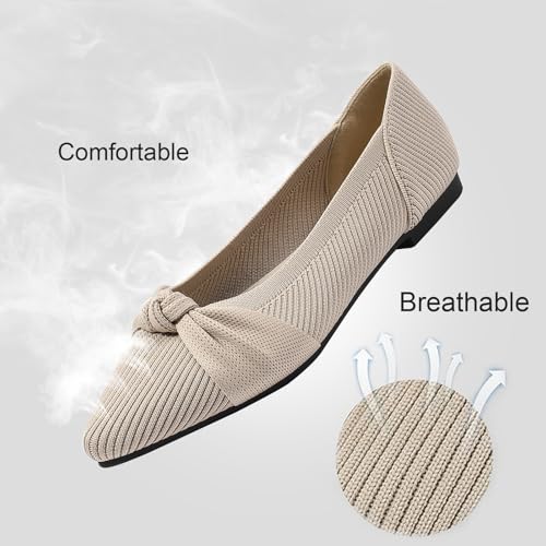 Image of TINGRISE Women's Flats Shoes Comfortable Dressy Pointed Toe Knit Washable Ballet Flat