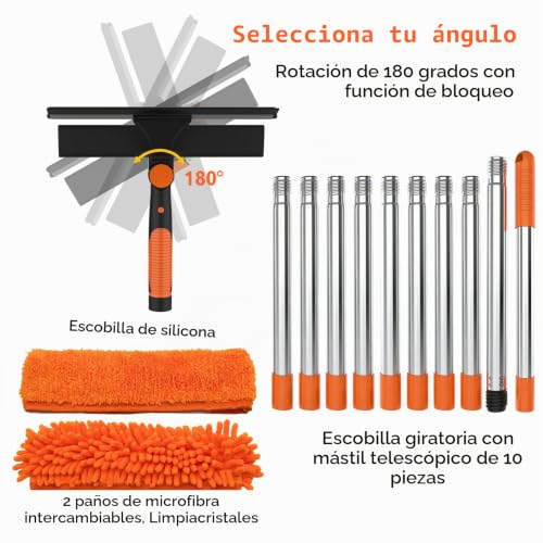 Limpiador de ventanas con mango extensible de 4,5m ideal para ventanales altos y terrazas 5