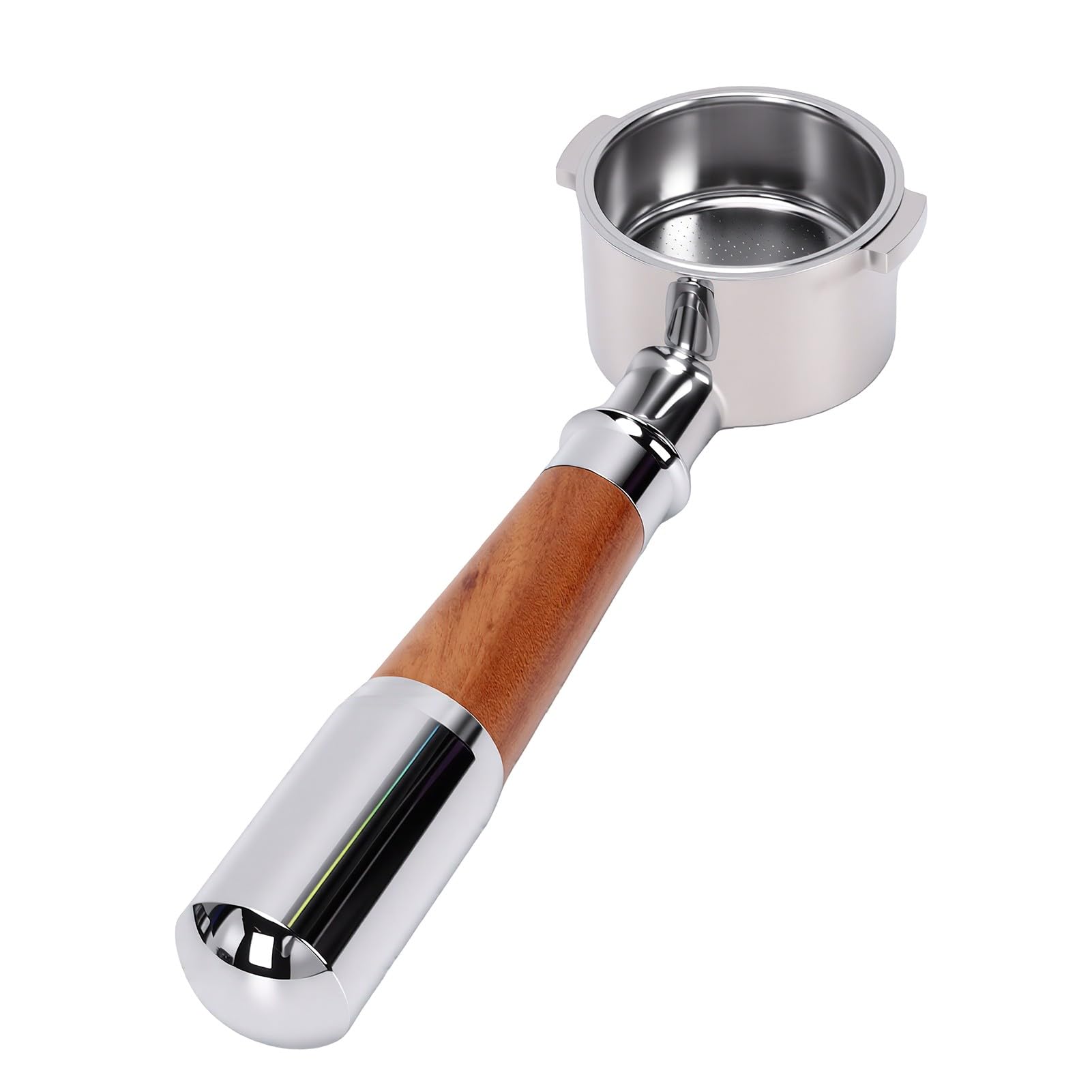 XUMIUZIY Portafiltro de Acero Inoxidable de 51 Mm con de Madera (2 Ear