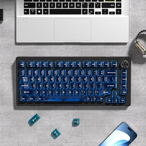 Image of dagaladoo Dark Blue Clear keycaps,Transparent keycaps 75 Percent,Jelly keycap Set,Shine Through Key caps.,MDA Profile Keyboard Key Cap for Mx Switches Mechanical Keyboard