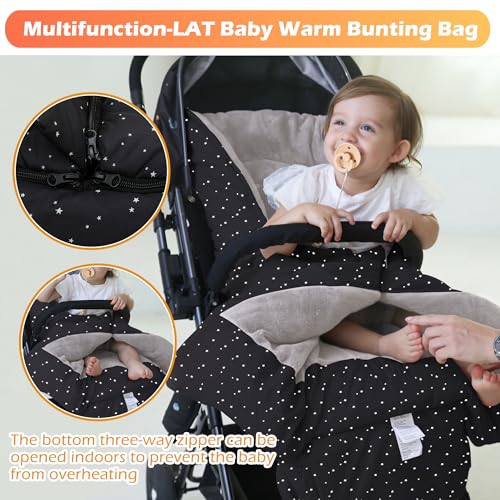 Image of LAT Baby Warm Bunting Bag Universal,Stroller Sleeping Bag Cold Weather,Waterproof Toddler Footmuff(Basic,Black+White Stars)