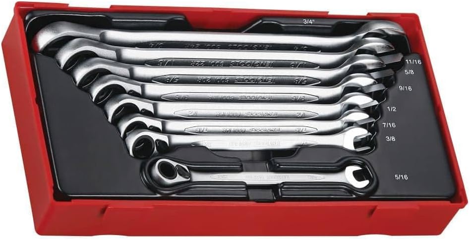 Teng Tools 8 Piece SAE/Imperial Ratcheting Wrench Set - TT6508RAF, Silver