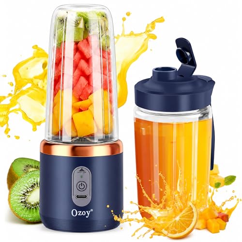 Image of Juicer for Home ^ CITRODA Juicer Mixer Grinder with 1500mAh Battery, 6 Blades 3Gears Fast Blending, 2-Jar Capacity (400ml*2) | 40 Watts Bullet Rechargeable Portable Personal Juicer (Navyblue)