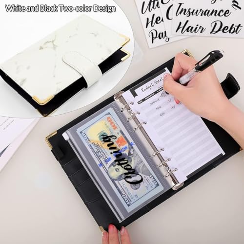 Image of SKYDUE Budget Binder, Money Saving Binder with Zipper Envelopes, Cash Envelopes and Expense Budget Sheets for Budgeting (White /Black)