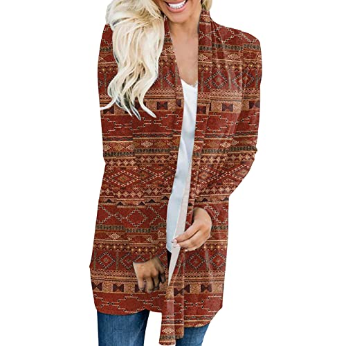 Womens Ethnic Print Retro Casual Aztec Print Long Sleeve Shirt Cardigan Top Coat Womens Winter Coats (Wine, M) #TOP21