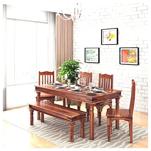 EBANSAL Solid Wood Dining Table 6 Seater | Six Seater Dinning Table with 4 Chairs & 1 Bench for Home & Restaurant | Dining Room Set | Sheesham Wood, Honey Finish