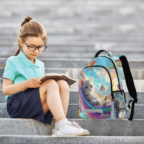 Cat in Rainbow Hammock Backpack for Boys Girls Elementary School Bag Kids Travel Bags Casual Rucksack Laptop Bookbag4