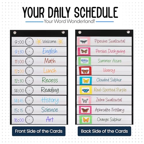 Essex Wares - 13 Pocket Daily Schedule Pocket Chart, Ultra-Durable Visual Schedule for Kids - Easy to Use, Reusable Daily Schedule for Kids - Reversible Chart for Sentence Strips - Image 6