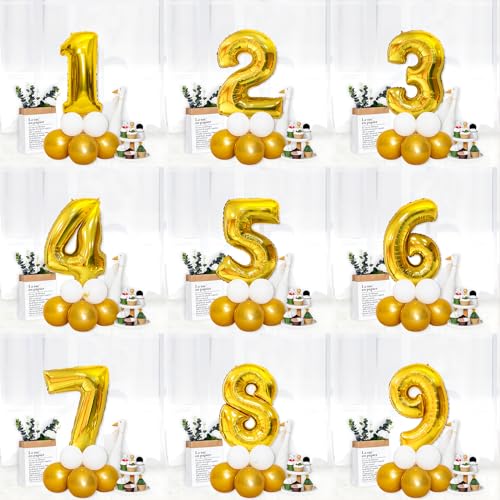 Image of Gold Number Balloons Birthday Balloons - Giant Gold Number 9 Balloon 40 inch, Numbers Balloon Birthday Decorations, Gold Party Supplies for Women Men