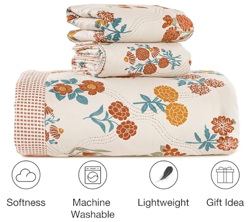 Image of Amazon Brand - Umi 100% Cotton Quilted /Ultrasonic 280 Tc Printed King Size Soft Bed Cover /Bedsheet /Bedspread Comforter with 2 Pillow Shams /Cover, (Luxurious, 90 x100 inches, Beige & Yellow & Maroon)