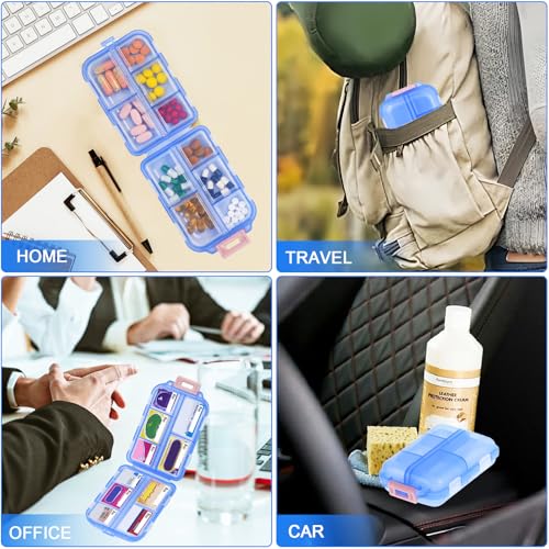 Image of Large Travel Pill Organizer with 189 Stickers, 10 Compartments Travel Medicine Organizer Travel Pill Box Pill Case for Purse Airplane Car Nurse Vacation Essentials (Blue, 1 Pack)