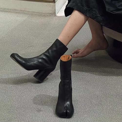 Agodor Women Split Toe Tabi Shoes Chunky Block High Heels Mid Calf Boots Vintage Fashion Shoes2