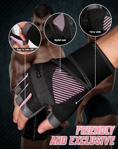 COFIT Fitness Handschuhe für Damen und Herren, Atmungsaktive Trainingshandschuhe rutschfeste Gewichtheben Handschuhe mit Handgelenk Unterstützung für Gym Übung, Krafttraining, Bodybuilding - Rosa M