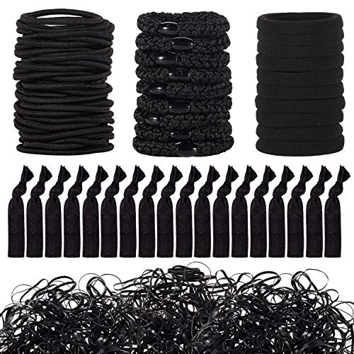 Whaline 1100 Pcs Black Hair Ties,Mini Rubber Bands,Large Stretch Hair Ties,4mm Hair Bands,8mm Hair Elastics,No Crease Hair Elastic Ties, Mixed Elastic Hair Bands Ponytail Holders for Girls Women
