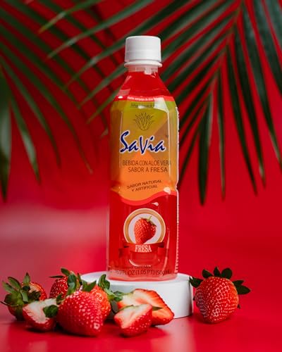 Savia - Strawberry Aloe Vera Drink, Quality Aloe-Based Beverage, Made with Real Aloe Pulp & Natural, Delicious & Refreshing, Vegetarian, Gluten-Free, Fat-Free (16.9oz, 12-Pack)