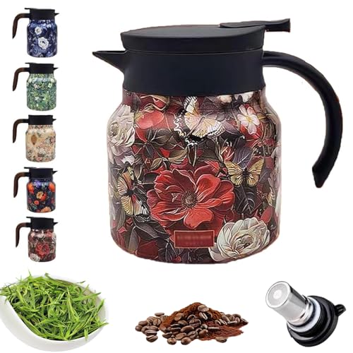 Tetera Con Diseño Floral Vintage, Tetera 2025 Con Infusor Y Asa, Jarra Térmica De Acero Inoxidable Para Té Caliente Y Bebidas Frías, Para Guisos Para Cocina, Café D