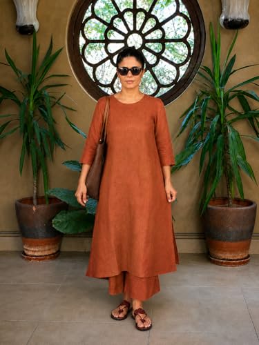 Image of ANNI Designer Co Ord Set for Women Cotton Blend Solid | Kurta Palazzo Set for Woman | Coord Set Women Stylish Outfit | Round Neck 3 /4 Sleeve Regular Fit Ethnic Dress Trendy Womens Clothing