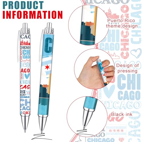 Image of Sayglossy 36 Pcs Chicago City Ballpoint Pen Collectible Gift Pen Bulk Retractable Souvenirs USA Chicago City Souvenirs for Office Supplies, 6 Styles, Black Gel Ink