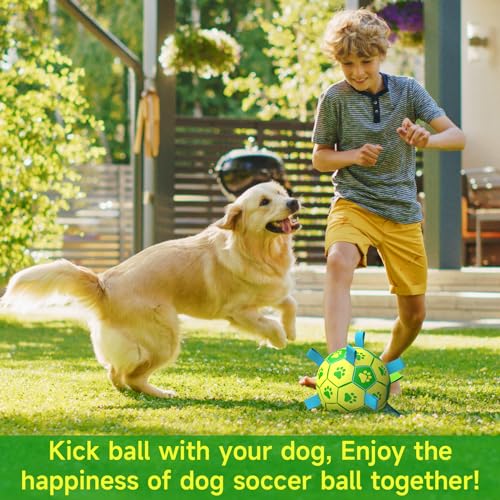 image for QDAN Dog Toys Soccer Ball - Durable Dog Balls with Strap for Medium Sm