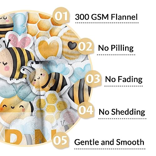 Personalized Bee Blanket Gifts, 40"x50" Cute Throw for Women Girls, Soft Cozy Warm Flannel Blanket for Sofa Bed