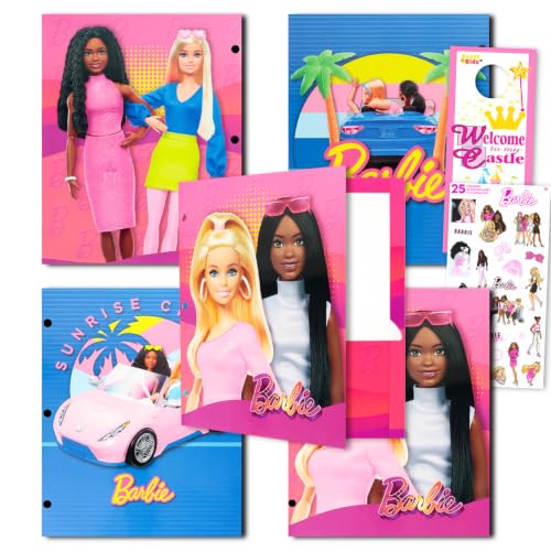 Barbie Folder Set - Bundle with 4 Heavy Duty Laminated Folders with 2 Pockets Each for School, Office Plus Stickers, More | Barbie Back to School Supplies Stuff - image 1
