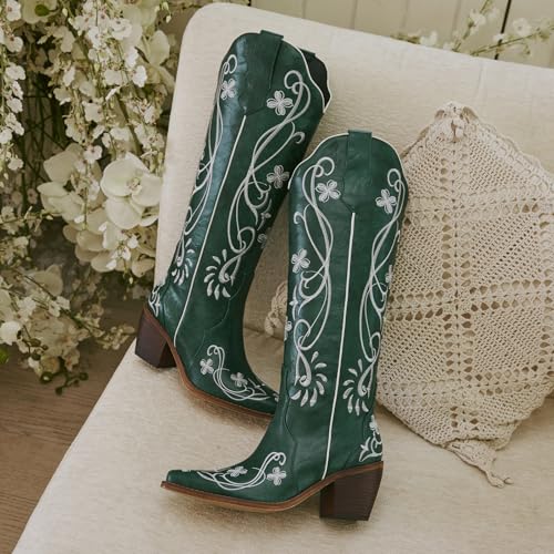 Image of wetkiss Knee High Cowboy Boots for Women, Stable and Comfortable | Western Style,Cowgirl Boots,Versatile,Pull On,Various Occasions,Non-slip Sole,Bohemian Rural Style