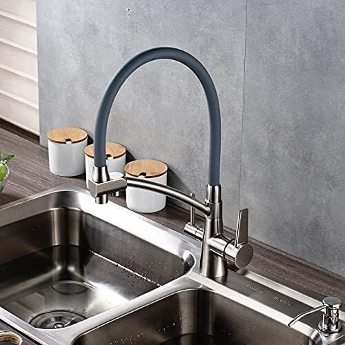 Grifo de agua pura giratorio con mezcladores y manguera en cobre gris 2