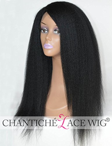 Chantiche New Design 3.75" Right Deep Parting Italian Yaki Wigs Brazilian Long Remy Human Hair Lace Front Wig For African Americans Black Women 16 Inch #1B