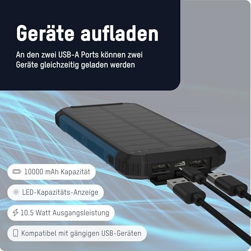 Batería externa Ansmann de 10000 mAh con panel solar y linterna integrada 3