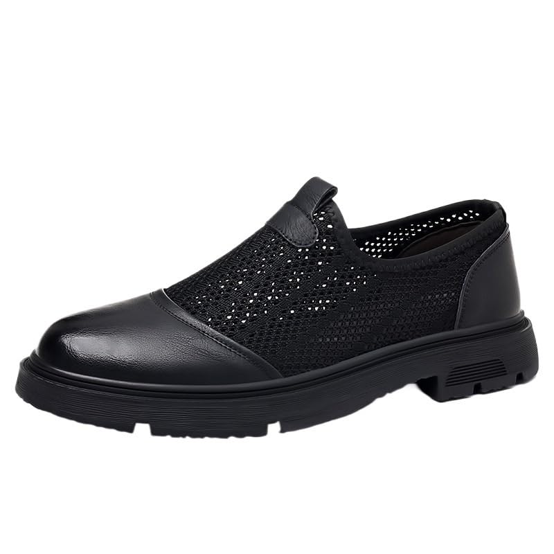 Men's Breathable Mesh Leather Orthopedic Travel Slip-On Loafers,Mens Arch Support Slip-on Loafers,Breathable Comfortable