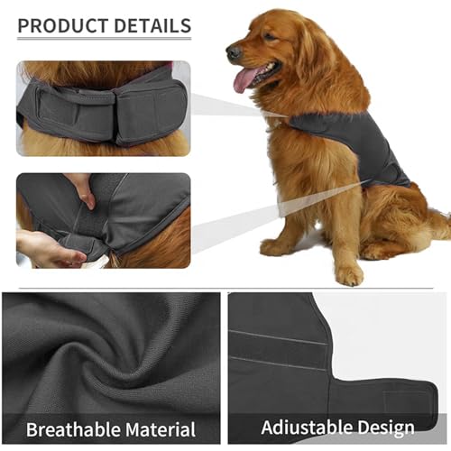 Camidy Adjustable Dog Thunder Jacket - Anxiety Relief Coat with Reflective Strip for Fireworks & Thunder, Heather Grey - Image 3