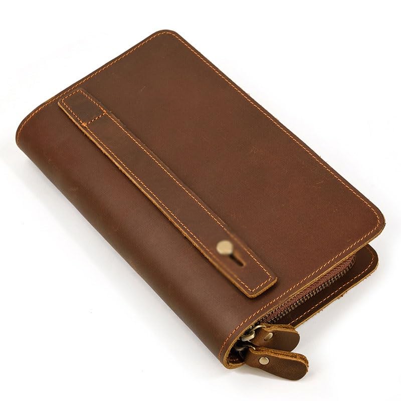 Retro Men's Handheld Wallet Mad Horse Skin Layer Zipper Wallet with Multiple Heading Layers of Genuine Leather2