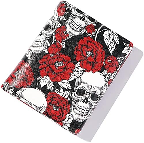 AnnabelZ Women Wallets Small Bifold Leather Pocket Wallet Ladies Mini Short Purse (Rose Skull)